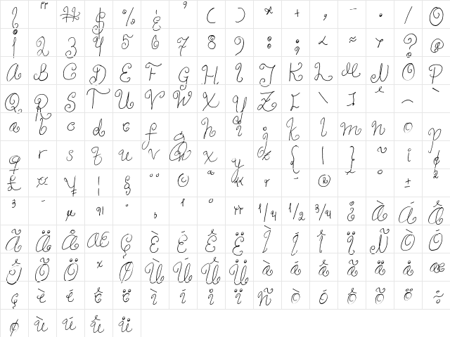 FG Coy Regular  glyph index