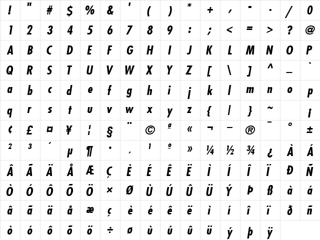 KudosBlackCondSSK Regular  glyph index