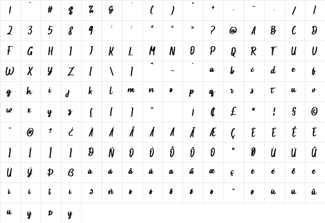 Baqillugs Regular  glyph index