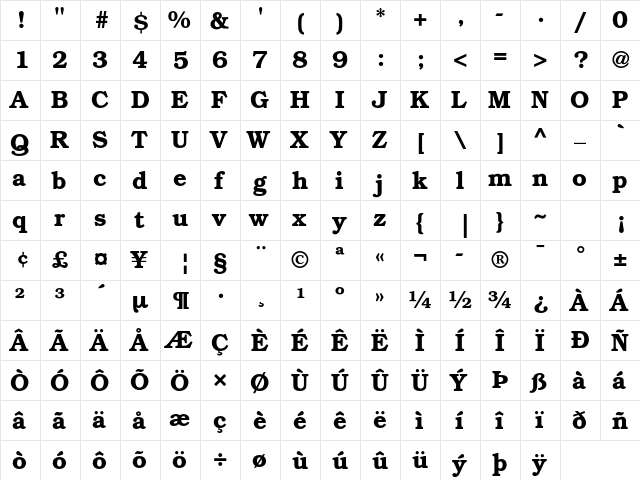 Bookman ITC Std Demi  glyph index