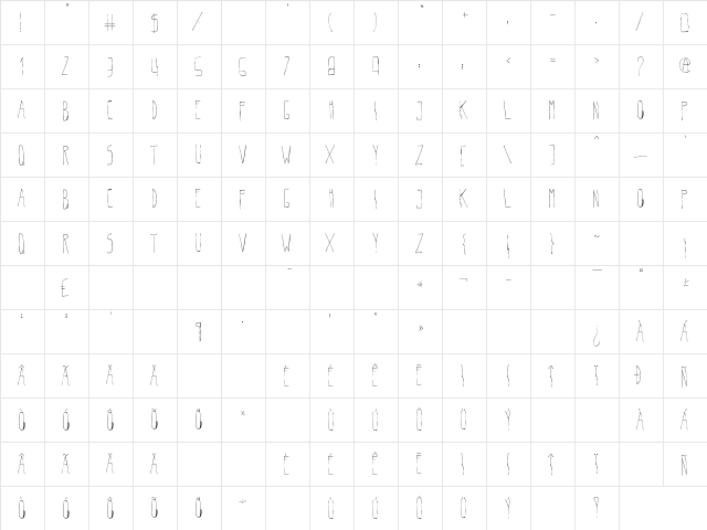 Belta Light Regular  glyph index