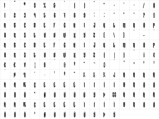 Imperial-Spike Regular  glyph index