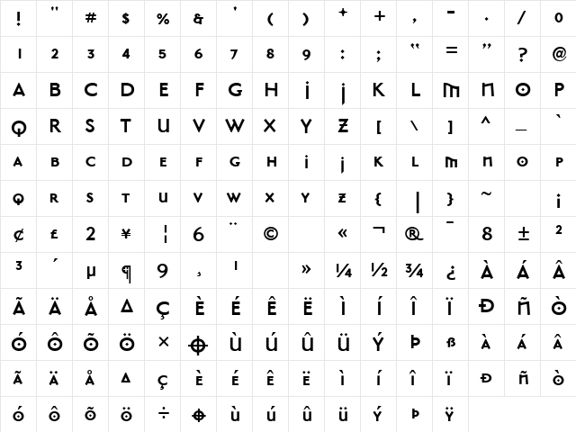 MasonSansAlternate Bold  glyph index