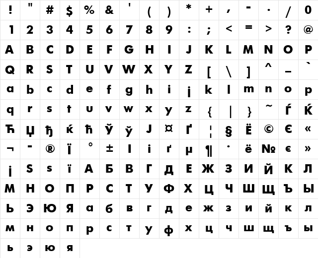 FuturaFuturisC Regular  glyph index