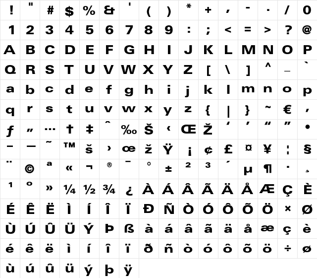 LTUnivers 740 ExtdHeavy  glyph index