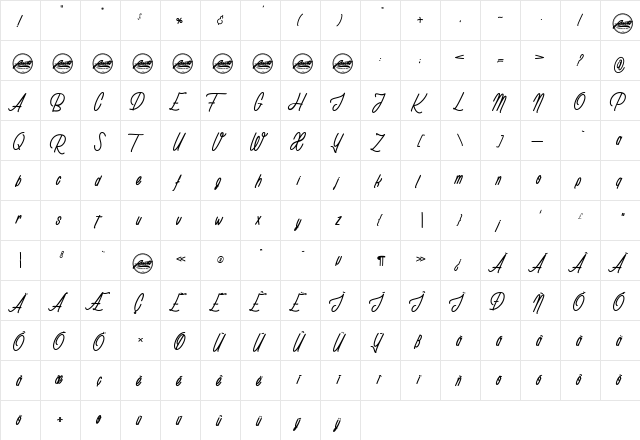 Rhapsodize_PersonalUseOnly Regular  glyph index