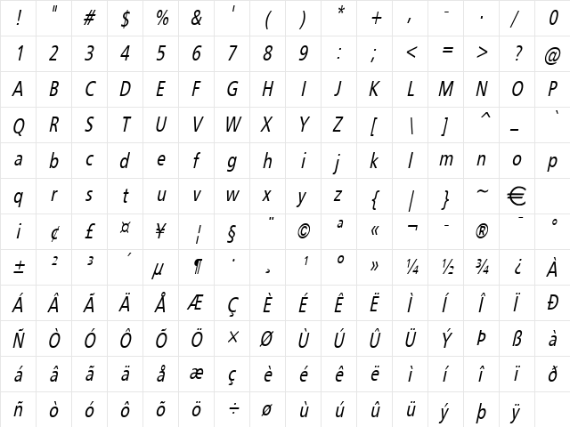 Gilliam2 Italic  glyph index