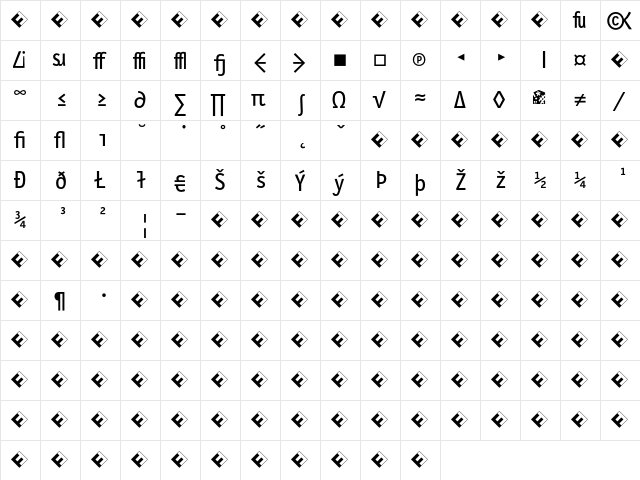 LetterGothicSlang Expert  glyph index