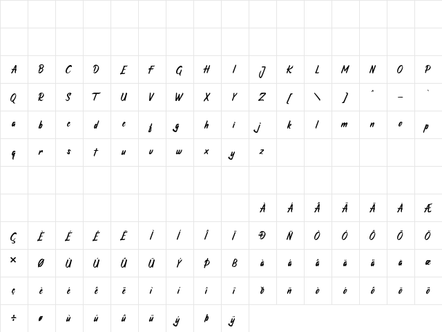 Atrusttacho Regular  glyph index