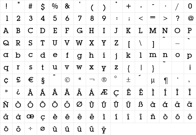 L850-Slab-Medium Regular  glyph index
