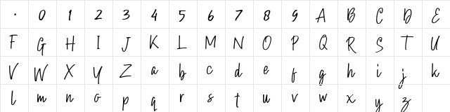 Hollybear Regular  glyph index