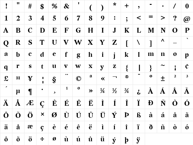 Lido STF CE Bold  glyph index