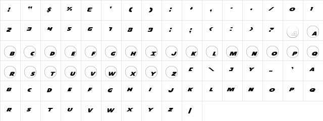 Dot.com Pro Pro  glyph index