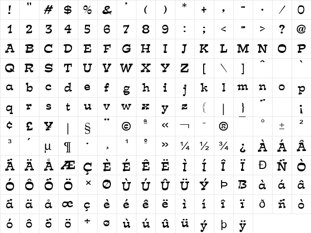 Expose Thin Bold  glyph index