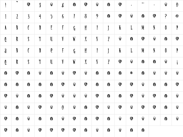 Creature Regular  glyph index