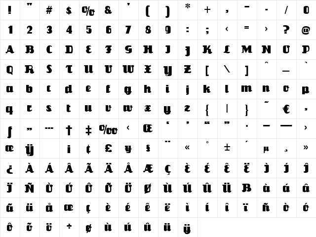 Fayette Regular  glyph index
