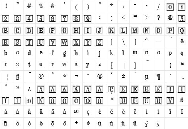 Chisel Becker Ini Regular  glyph index