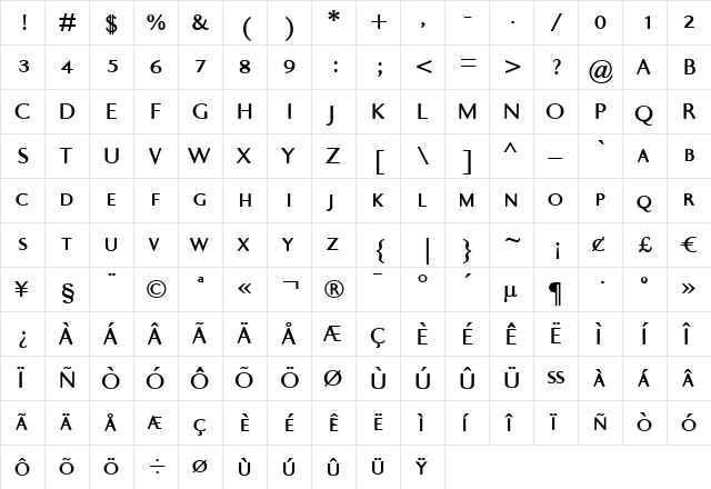 Ela Sans Bold Caps Regular  glyph index