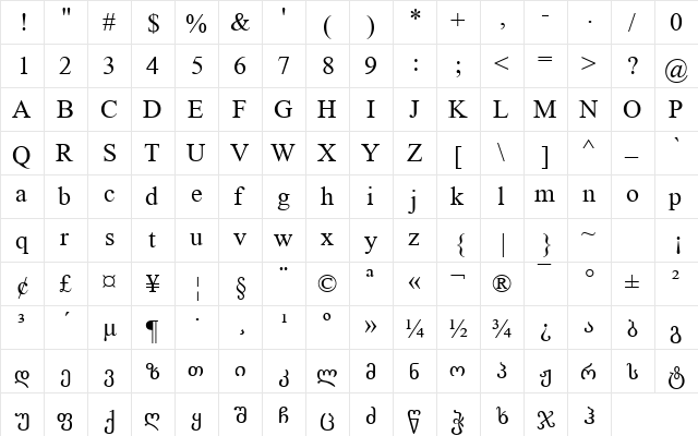 Geo_Literaturuli Regular  glyph index