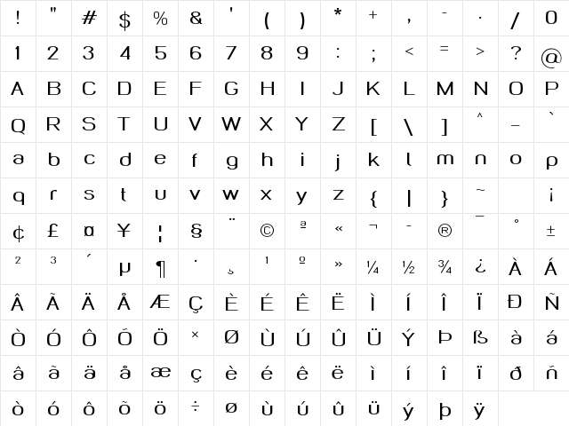 Barca Regular  glyph index