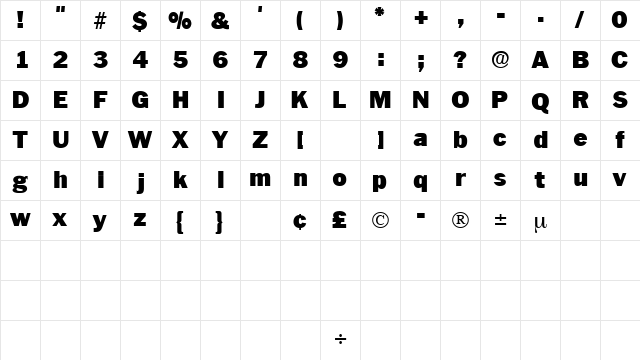 PaschDisplaySSK Regular  glyph index