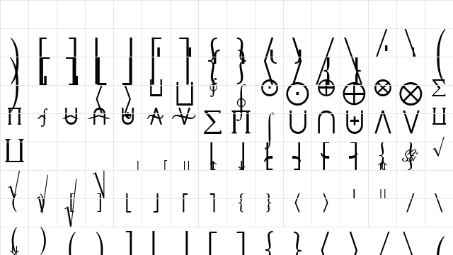 Insight Math Extension SSi Extension  glyph index