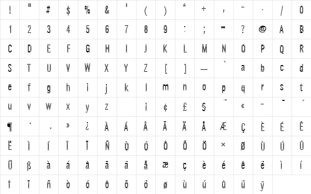 URWGroteskTLigConIn1 Regular  glyph index