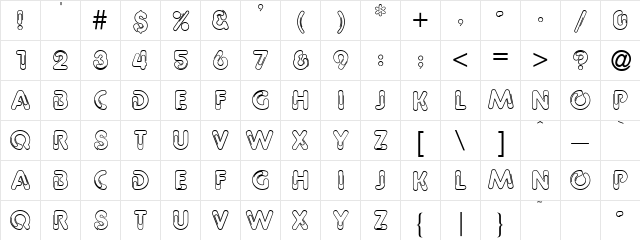 Bentwire Regular  glyph index