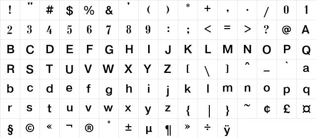 DumbadzeDisplay Regular  glyph index
