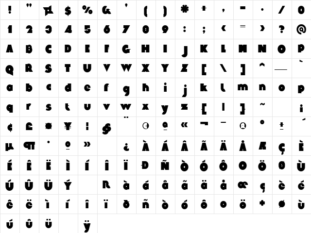 Eagan Regular  glyph index