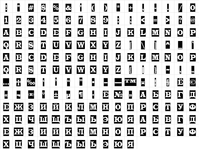 a_LatinoTitulCm Regular  glyph index