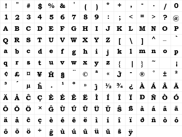 Bookman Old Style Eo Bold  glyph index