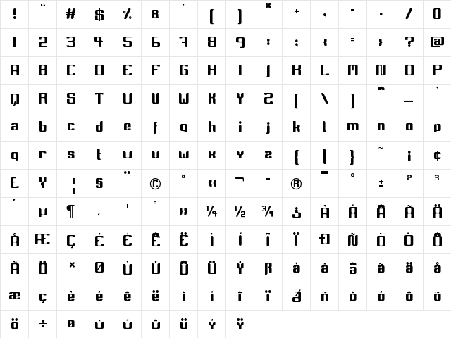 miinnora Regular  glyph index