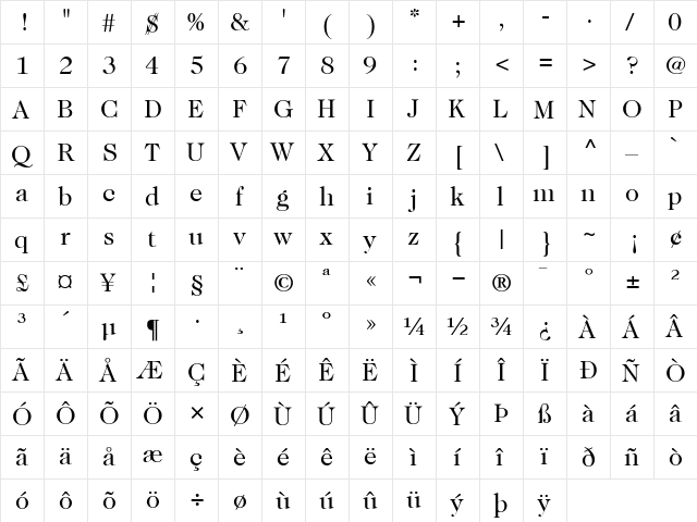 ITCCaslon224-Book Book  glyph index