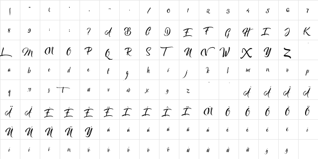 Bareken Regular  glyph index