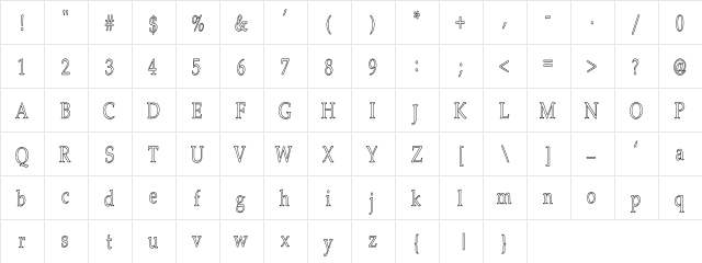 Palatino-ThinHC Regular  glyph index