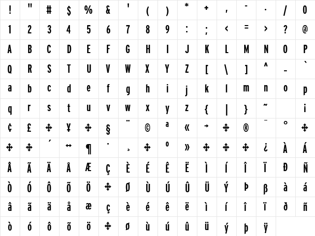 Interstate BoldCompressed  glyph index