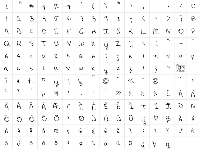 LEHN204 Regular  glyph index