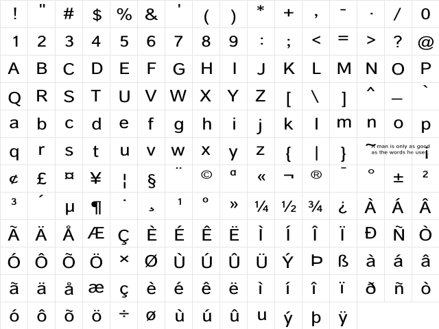 Carnova Wide Regular  glyph index