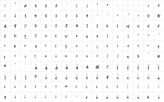 Battnise Regular  glyph index