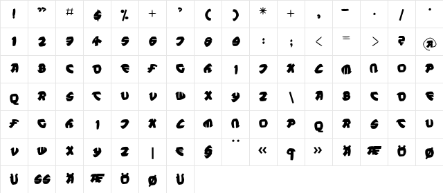 PetitSan Regular  glyph index