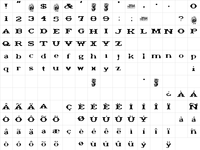 Wild Spain Regular  glyph index