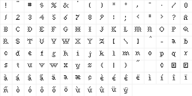 CrossStichSSK Regular  glyph index