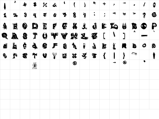 BLiNG RiNG Regular  glyph index