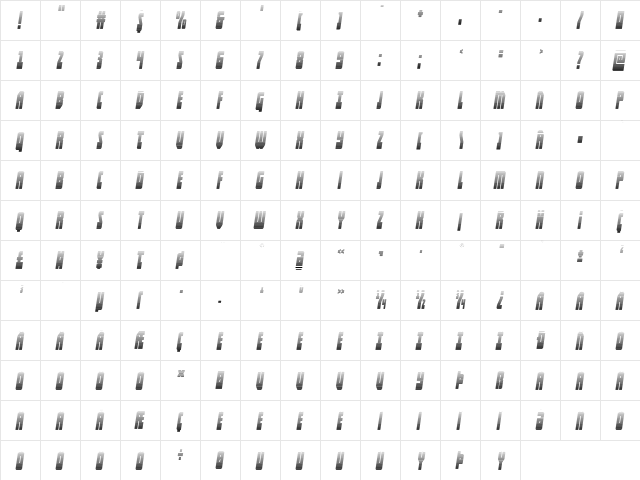 Elastic Lad Gradient Italic Regular  glyph index