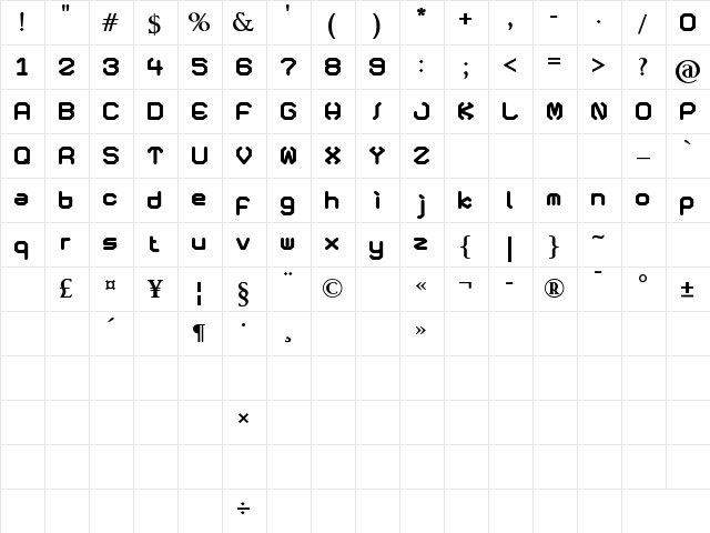 Mechane Bold  glyph index