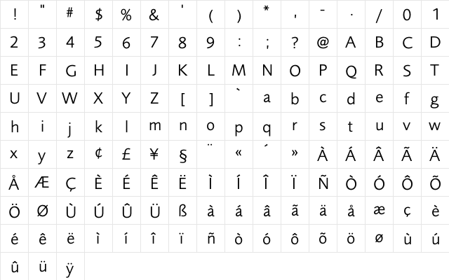 FoundrySans Book  glyph index