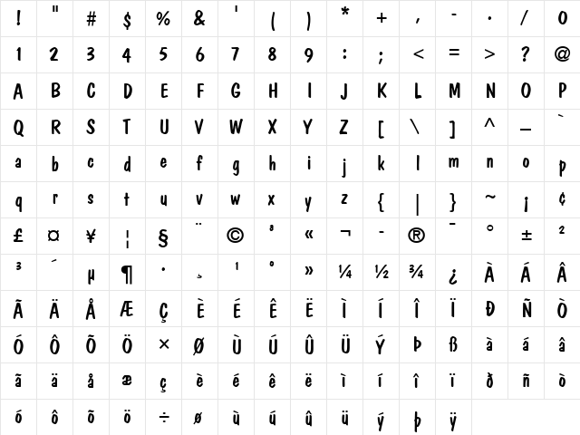 DomCasual LT Regular  glyph index