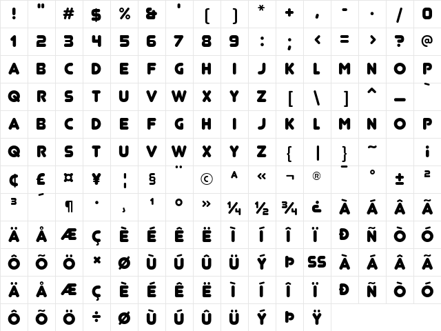 Junegull Regular  glyph index