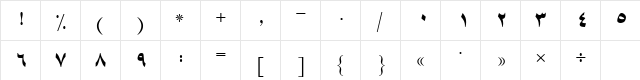 B Shiraz Regular  glyph index
